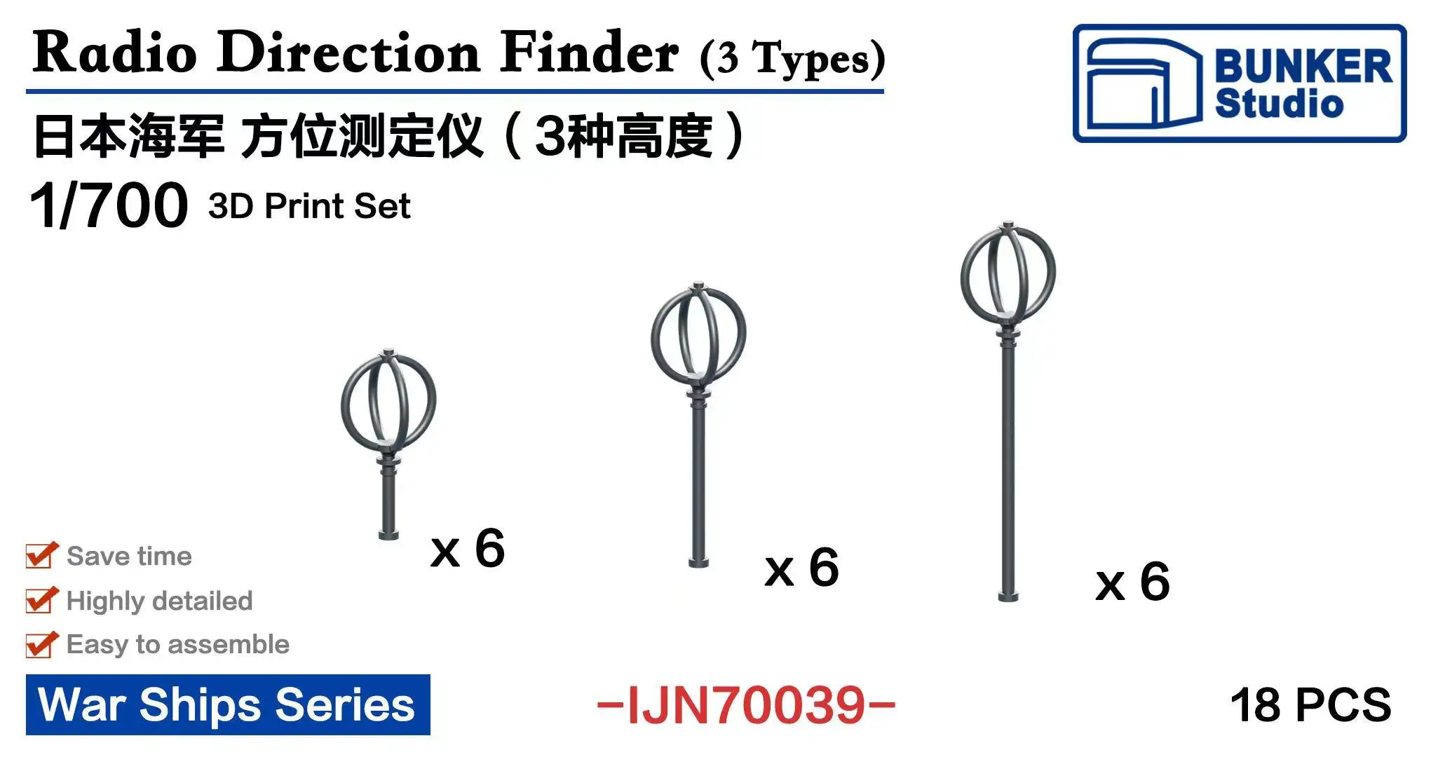 BUNKER IJN70039 1/700 War Ships Series Radio Direction Finder (3 Types)