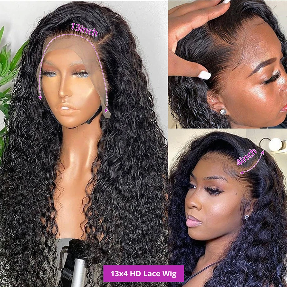 Perruque Lace Closure Wig 360 Naturelle Bouclée, Cheveux Humains, Deep Wave, HD, 4x4, 5x5, 13x4, 13x6, pour Femme Africaine