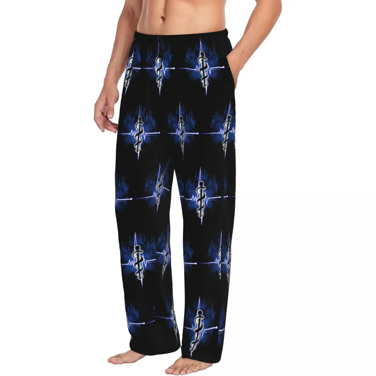 Pantalones de pijama personalizados con Logo de estrella de la vida Emt para hombre, ropa de dormir con cordón para el cuidado de la salud paramédico, pantalones con bolsillos