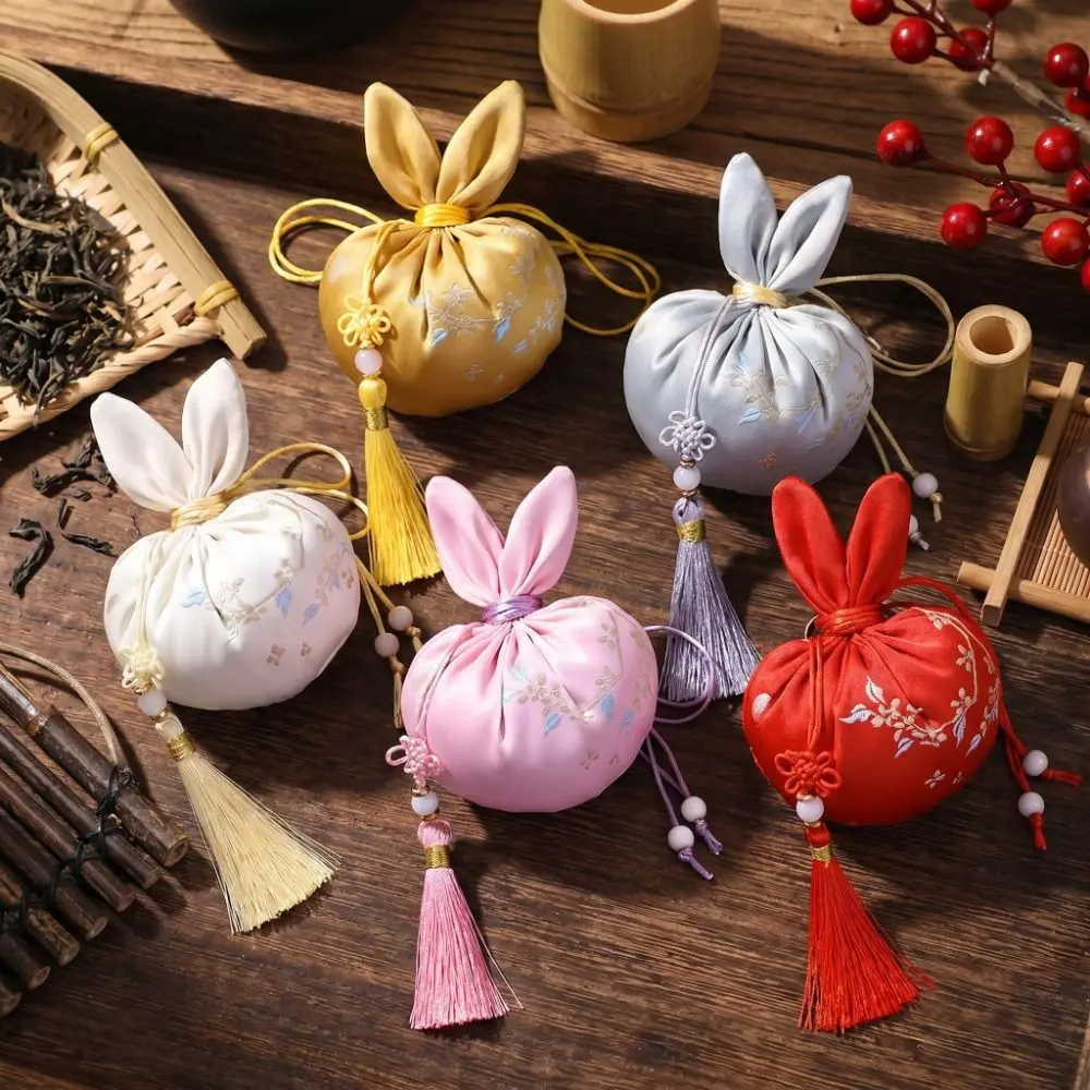 Handmade Mid-Autumn Festival Rabbit Sachet Bag Brocade Embroidered Chinese Style Blessing Pouch Traditional Jewelry Storage Bag