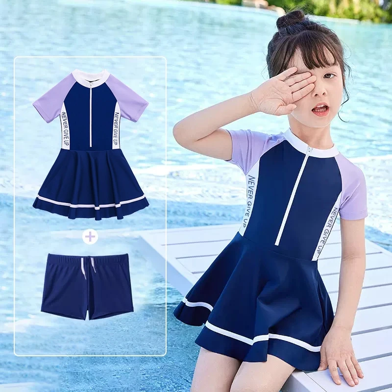 Girls UPF50+UV Protection Short Sleeve WaterProof Bathing SwimWear Kids One Piece Athletic Long Sleeve Surfing Beach Swim Skirts