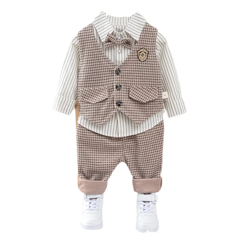 

New Spring Autumn Baby Gentleman Suit Boys Clothes Children Vest Shirt Pants 3Pcs/Sets Toddler Casual Costume Kids Tracksuits