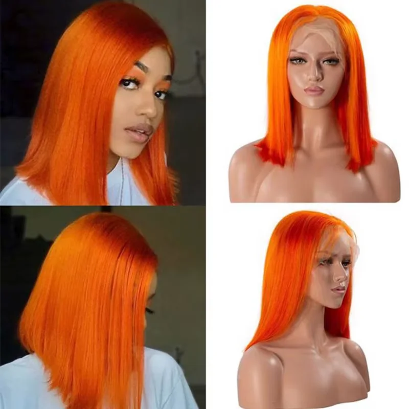 Lace Transparent Frontal Wigs 13X4 Straight T Part Human Hair For Black Woman Lace Front Short Bob Wig Brazilian Orange Ginger