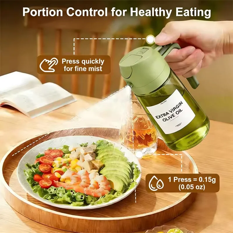 

470ml 2 in 1 Oil Sprayer Light Blocking Plastic Olive Oil Dispenser for Kitchen Cooking Oil and Vinegar Bottle