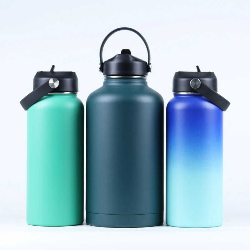 

Wide Mouth Flask Sports Water Bottle 32 OZ 1 L Vacuum Flask Stainless Steel drinkware With New Straw Lid