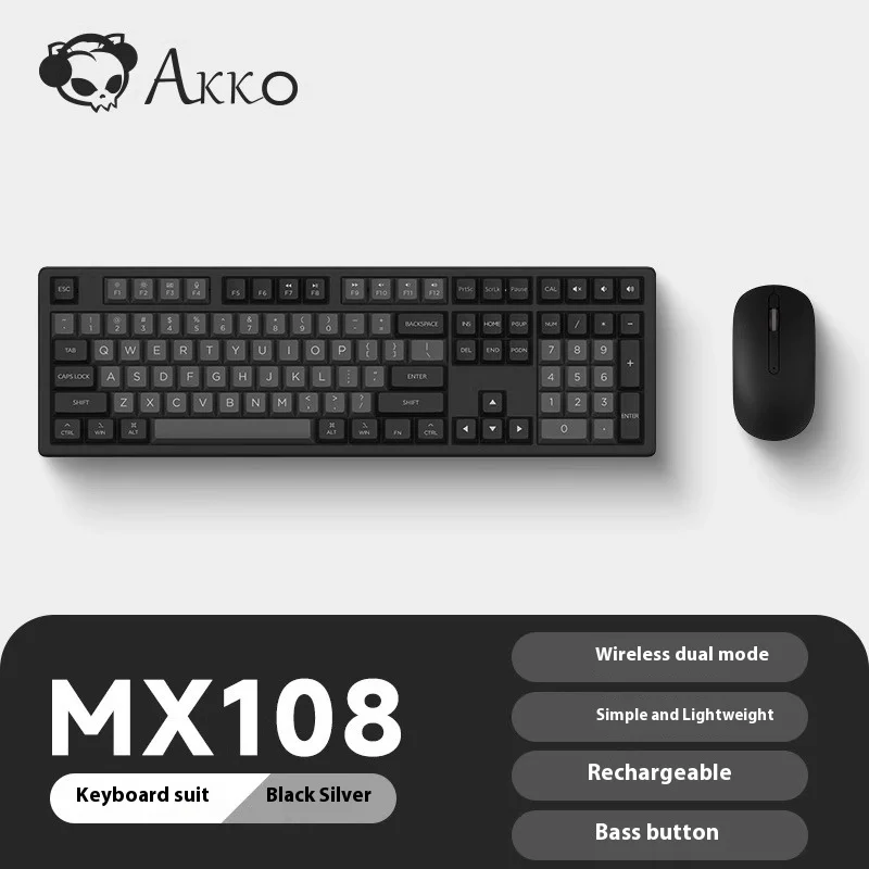 Imagem -06 - Akko x Monsgeek Mx108 Preto e Prata Mecânico Teclado e Mouse Combo Conjunto de Teclado e Mouse sem Fio de Tamanho Completo para Negócios