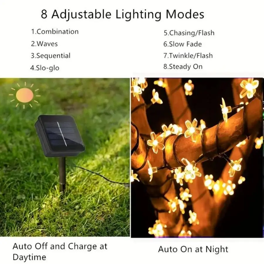 1pc 6.5M30LED Solar String Sakura Lights LED Outdoor Waterproof Festival Garden Decorative Lights image 4