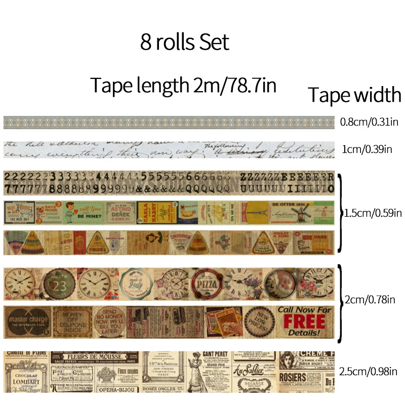 8 rolls/set Vintage Washi tape old newspaper illustrated text decorative collage Decorative tapes school office supplies