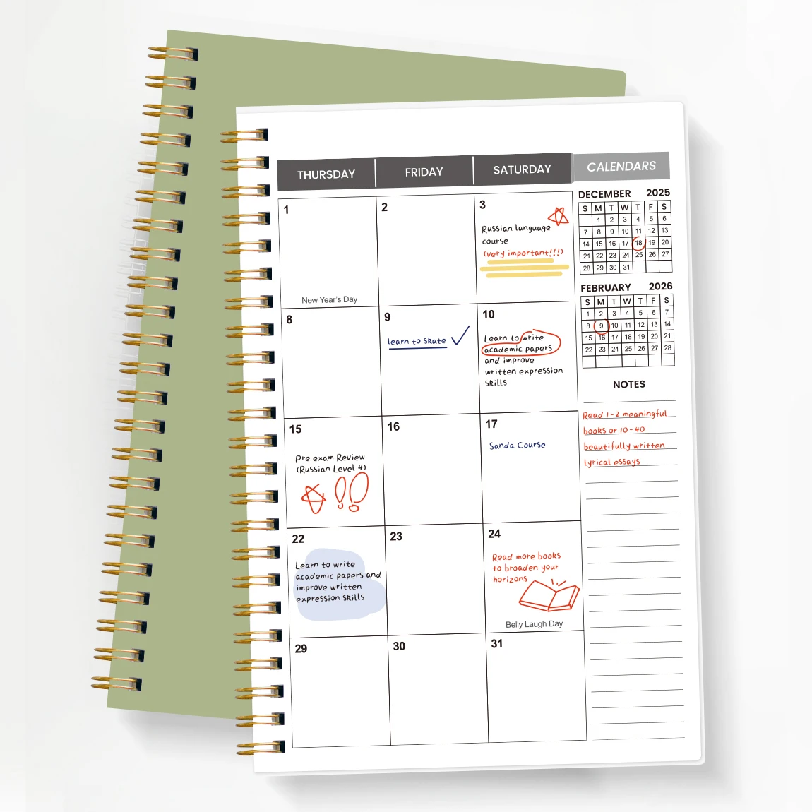 Minimalist Sage Green 2026-2027 Monthly Planner | Clean Aesthetic Spiral Notebook | Academic Work Organizer | Multi-Use for Scho