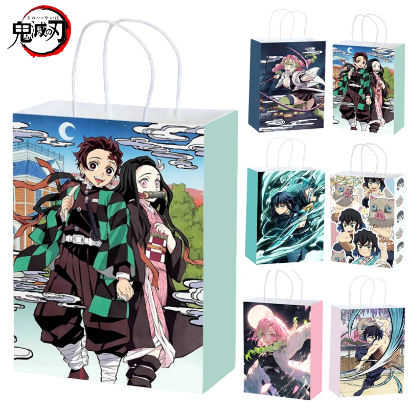 

Demon Slayer Kraft Paper Gift Candy Bag Tanjirou Holiday Party Paper Gift Bags with Handle Portable Handbag Shopping Tote Bag