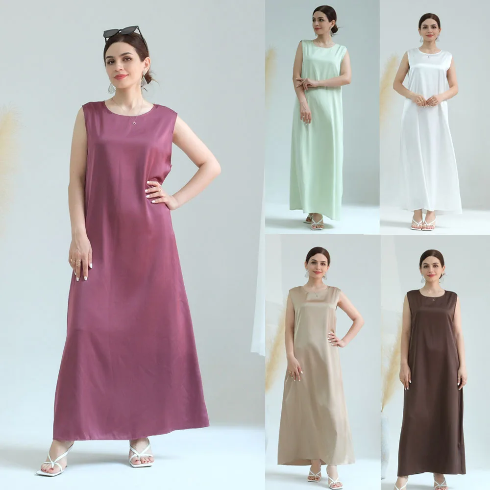 

Summer Under Abaya Inner Slip Dress Sleeveless Satin Muslim Women Underwear Base Layer Casuall Dubai Islamic Clothing Hijab Robe