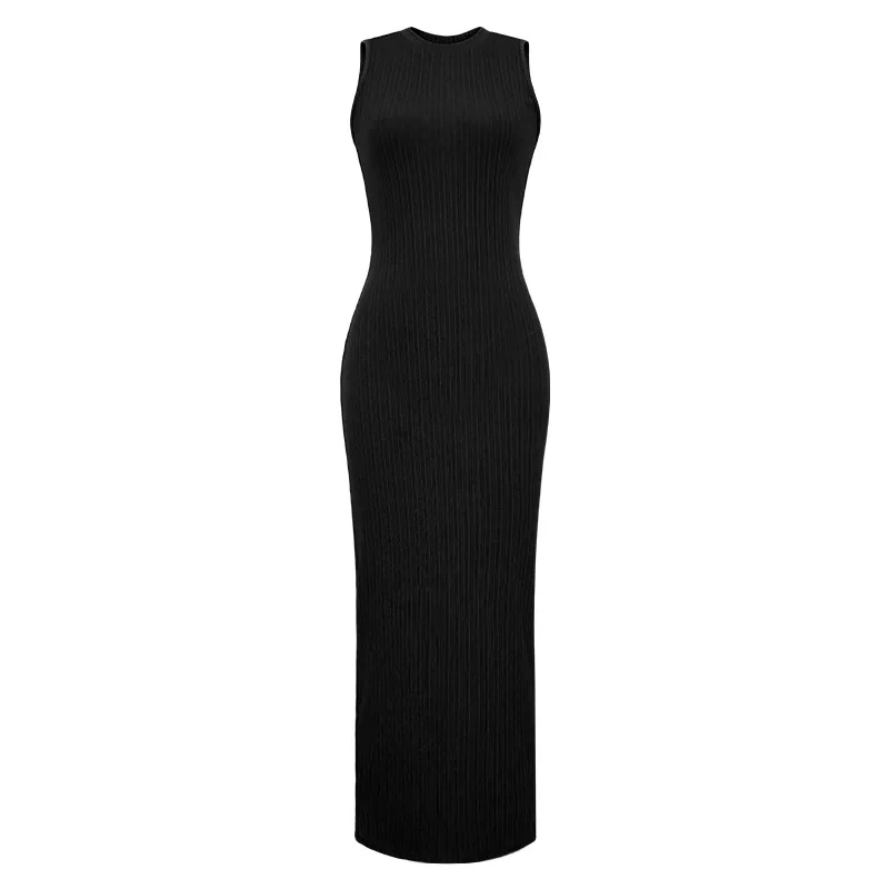 2025 Summer Robe Femme Knitted Solid Color Slim Long Dresses Women Fashion Trendy Package Hip Bodycon Sleeveless Dress Commuting