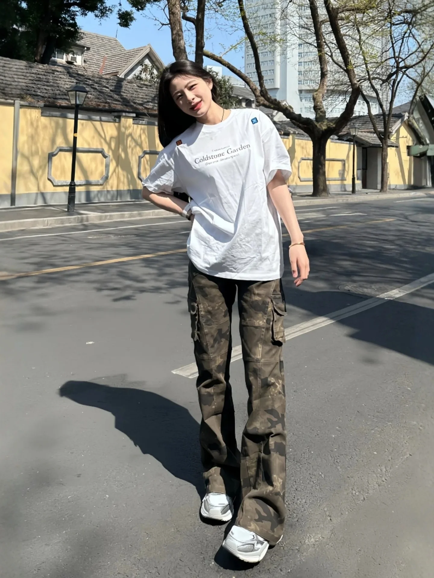 

Cleanfit American Retro Camouflage Jeans Men's Women's Haome Slimming Wide Leg Workwear Cotton Polyester Blend Casual Summer