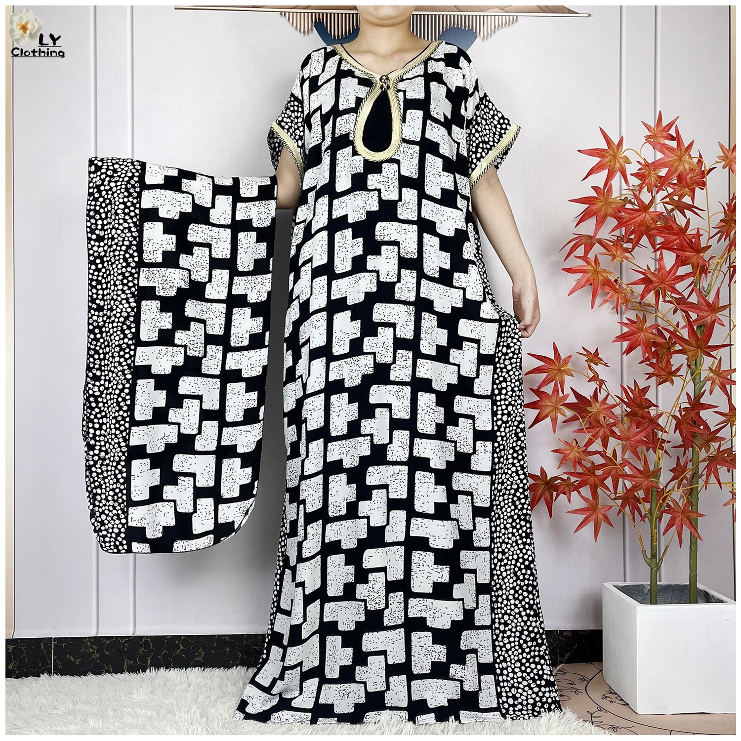 New Summer For Women Short Sleeve Cotton Loose Dress 2024 Dubai Fashion Femme Robe African Boubou Maxi Islam Dresses With Scarf