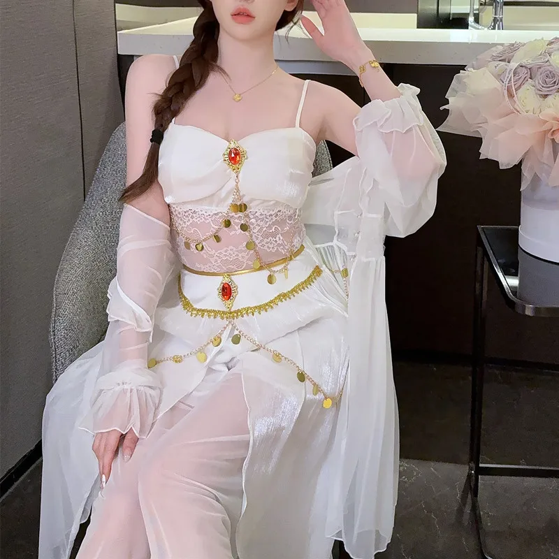 

New Homewear Lady's Pajamas Set 3 Pieces Loungewear Vintage Princess Style Sleepwear Nightgown Sleeveless Top&pants Outwear