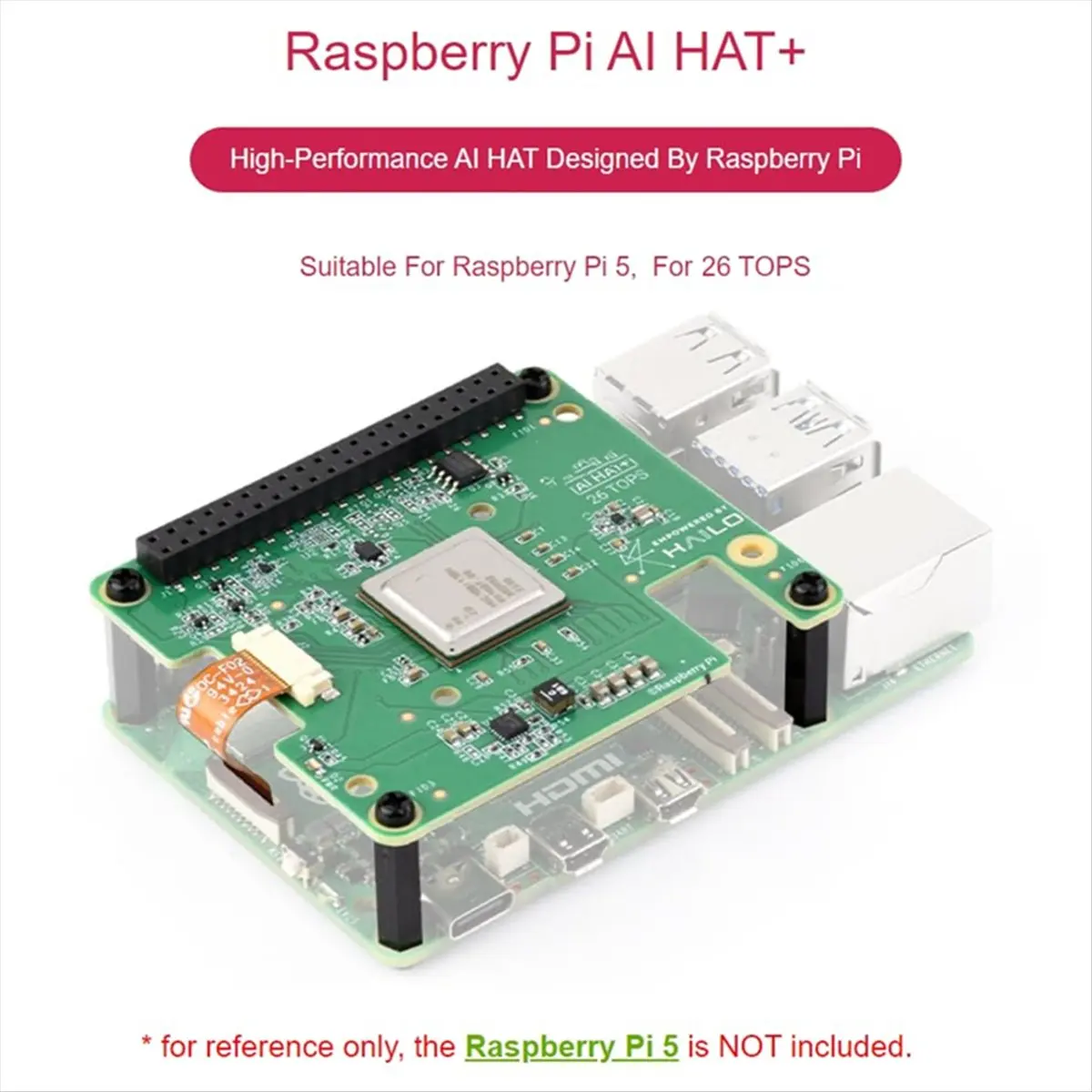 [ABJZ] For Raspberry Pi 5 AI HAT+, 26 Tops Hailo-8 AI Accelerator Module with Active Radiator Aluminum Alloy Case
