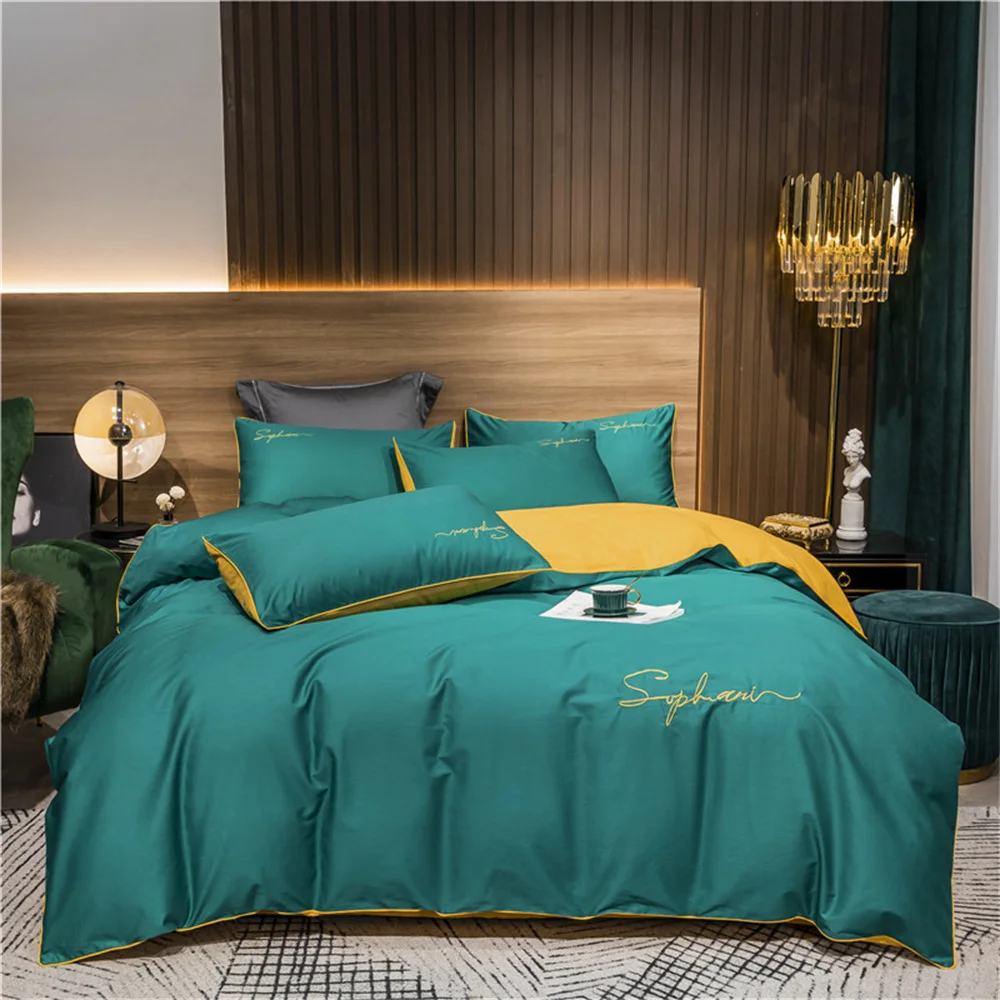 Svetanya Solid Cotton Embroidery Bed Linens Hotel Home Bedding Sets Sheet Pillowcase Duvet Cover Set
