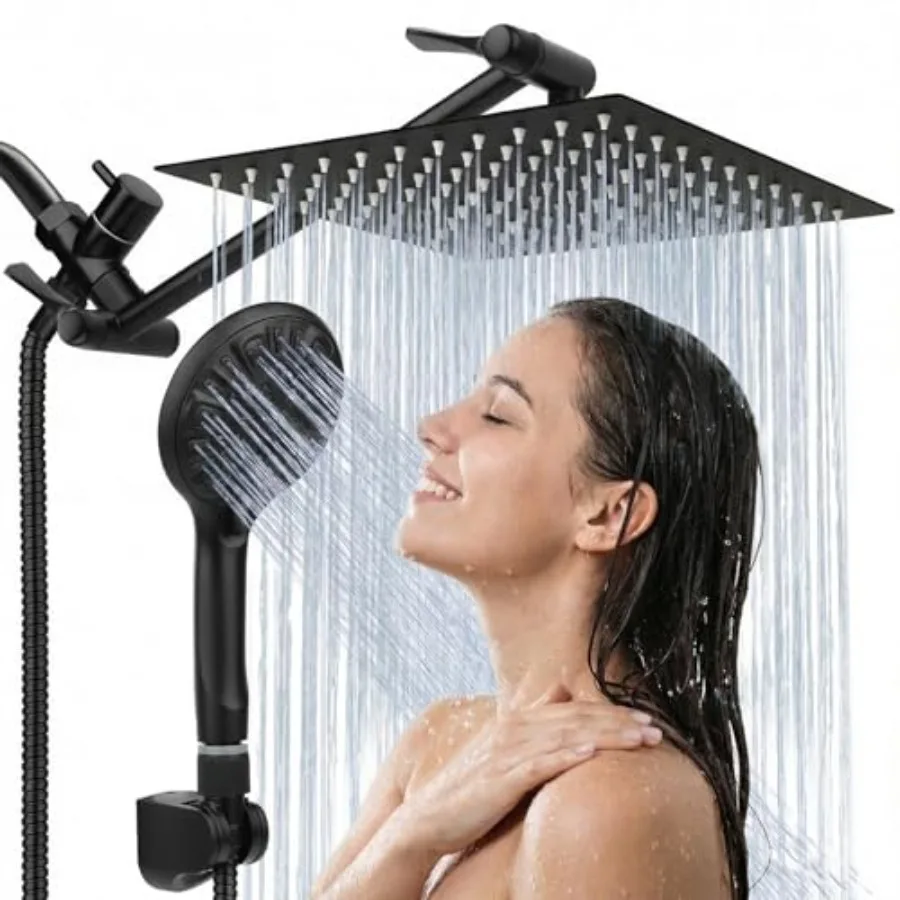 

Shower Head, 8'' High Pressure Rainfall Shower Head/Handheld Shower Combo with 11'' Extension Arm, 9 Settings Anti-leak Shower