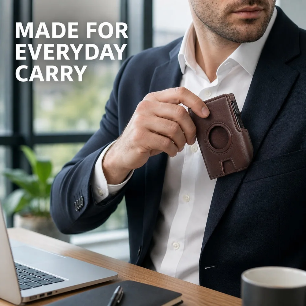 Men's RFID Blocking Bifold Wallet with Pop-Up Card Holder, Money Clip, ID Window and Tracker-Ready Slot, Slim PU Leather Design