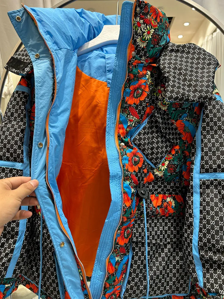 Abrigo grueso con estampado Floral para mujer, parka holgada con capucha, chaqueta acolchada y cálida, ropa de invierno, 2024