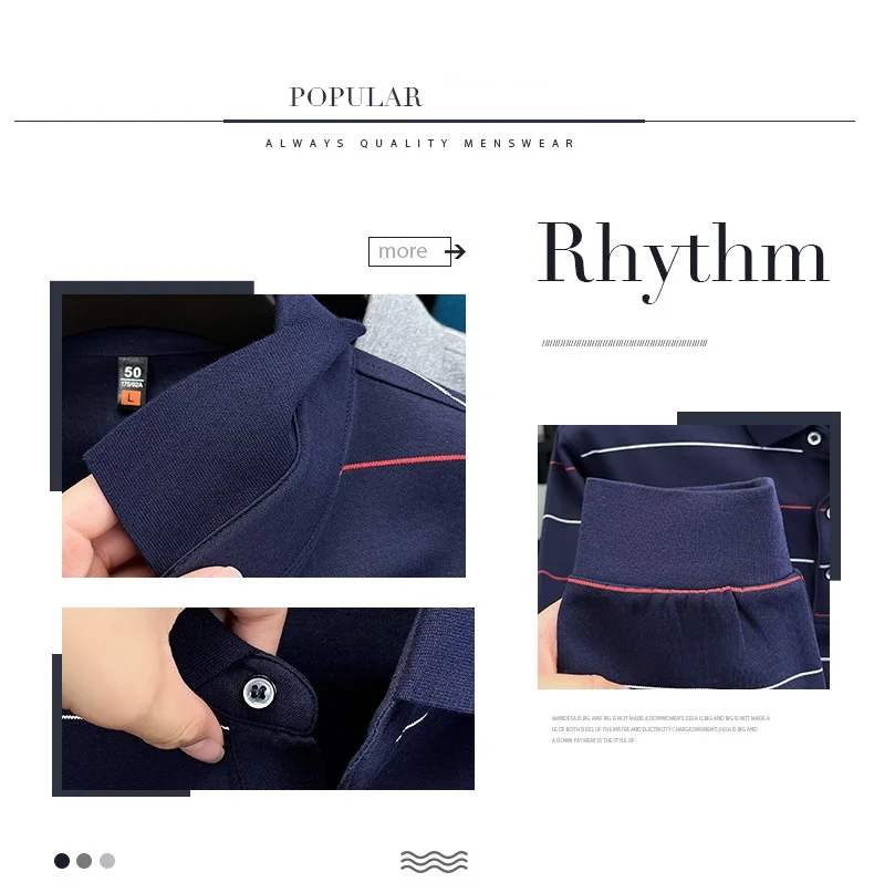 Hochwertiges gestreiftes Langarm-Poloshirt für Herren, neues Komfort-Taschendesign, Frühling/Herbst, luxuriöses Business-Casual-T-Shirt. – Detail 4
