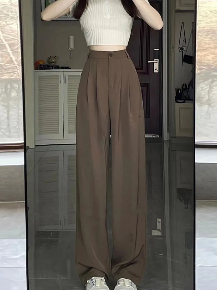 

2024 Matte Straight PU Leather Wide Leg Pants Women New Autumn and Winter High Waist Slim Fit Loose Trousers Female W175