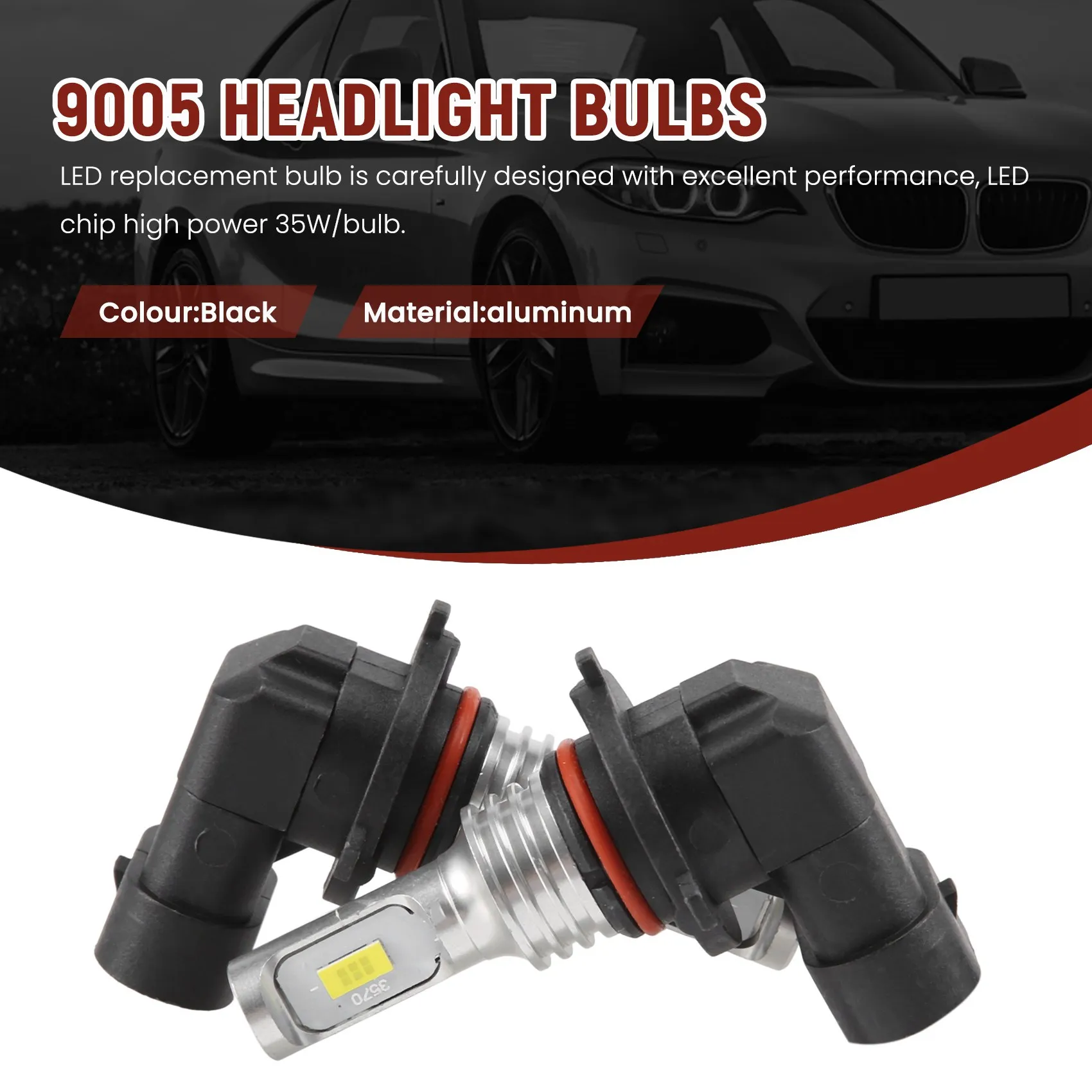 

B43C 9005 HB3 LED Headlight Bulbs Kit High-Beam 35W 4000LM 6000K White High Power