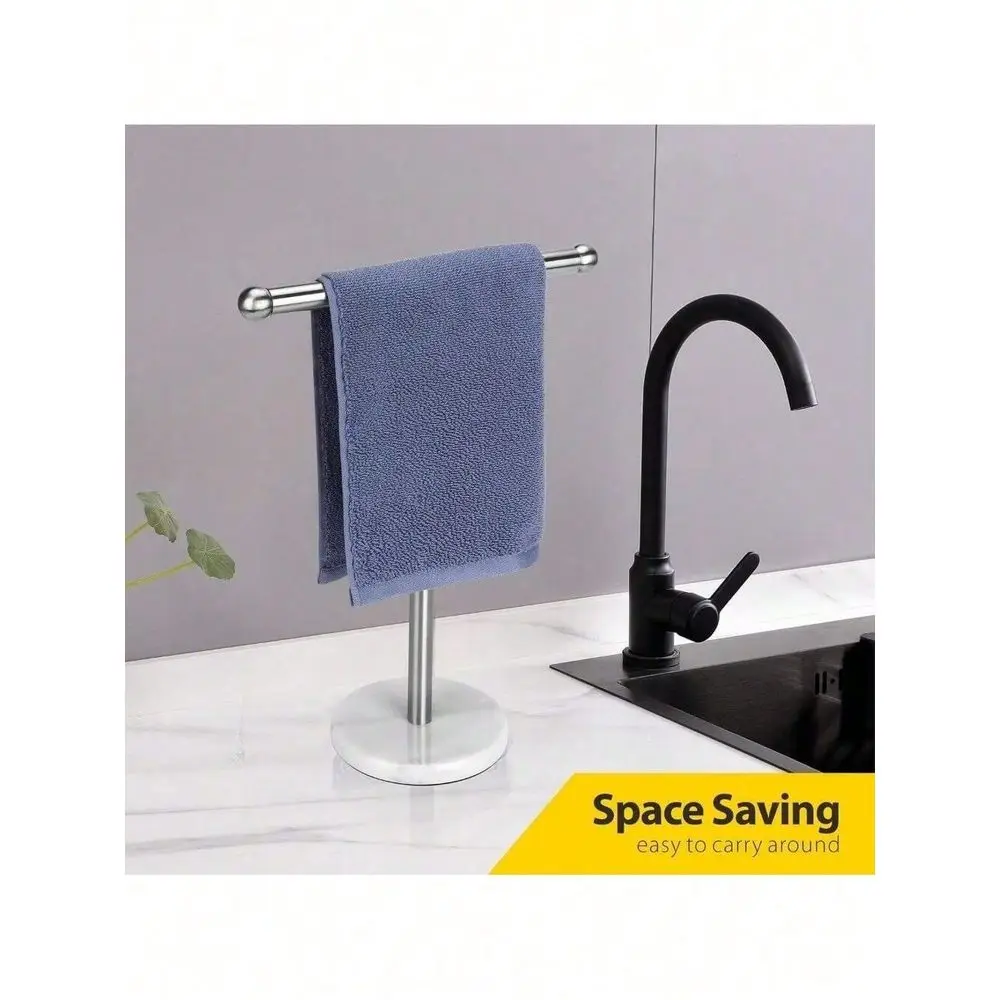 

Towel Holder Stand With Heavy Marble Base, TShape Towel Rack, FreeStanding For Bathroom Vanity Countertop, 304 Stainless Steel