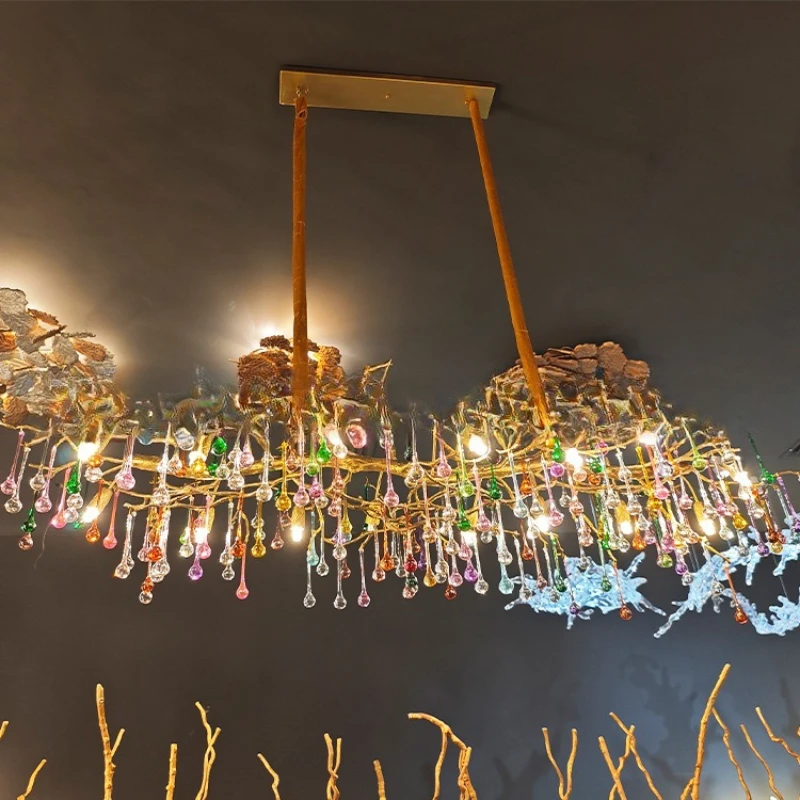 

2025 new H65 copper chandelier light luxury restaurant light study natural tree branch chandelier decoration art water drop
