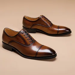 New Style Men's Shoes Formal Dress Shoes Male Oxfords Men Genuine Leather Office Shoes Elegant Wedding Party Lace-up Shoes