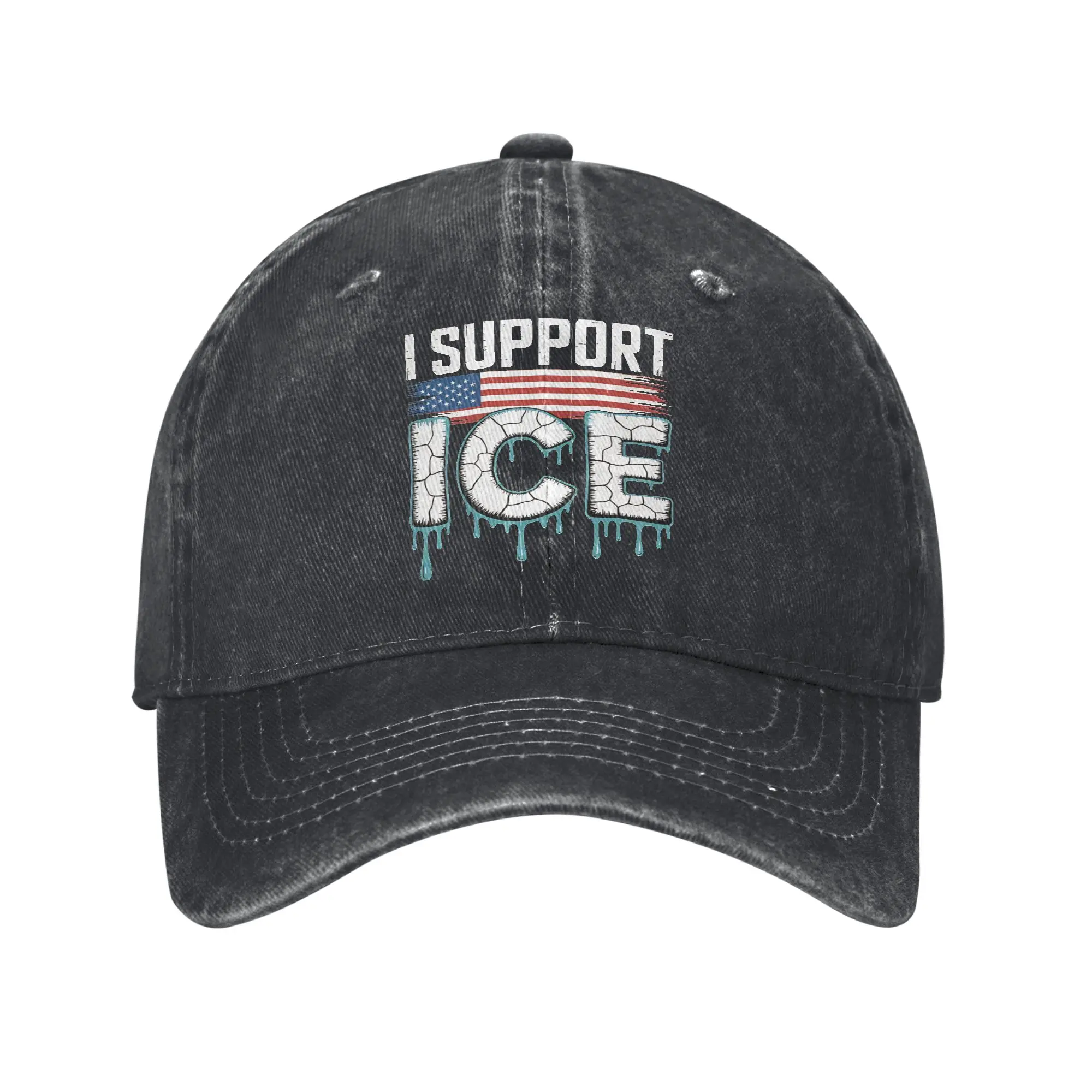 

I Support ICE Immigration American Flag Sun Baseball Cap Casual Men Washed Trucker Hat Hot Sale Custom Kpop Rock Snapback Cap