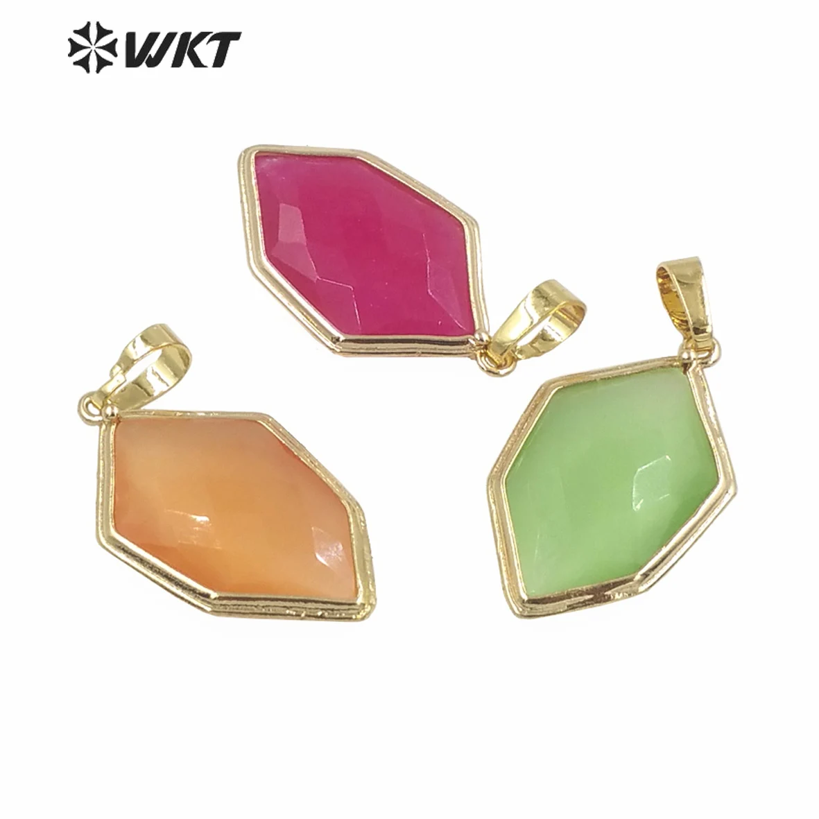 WT-P1937 WKT 2023 Attractive Style Cat Eye Stone Pendant Feather Shape Hexagon Birthday Pendant Jewelry 18K Gold