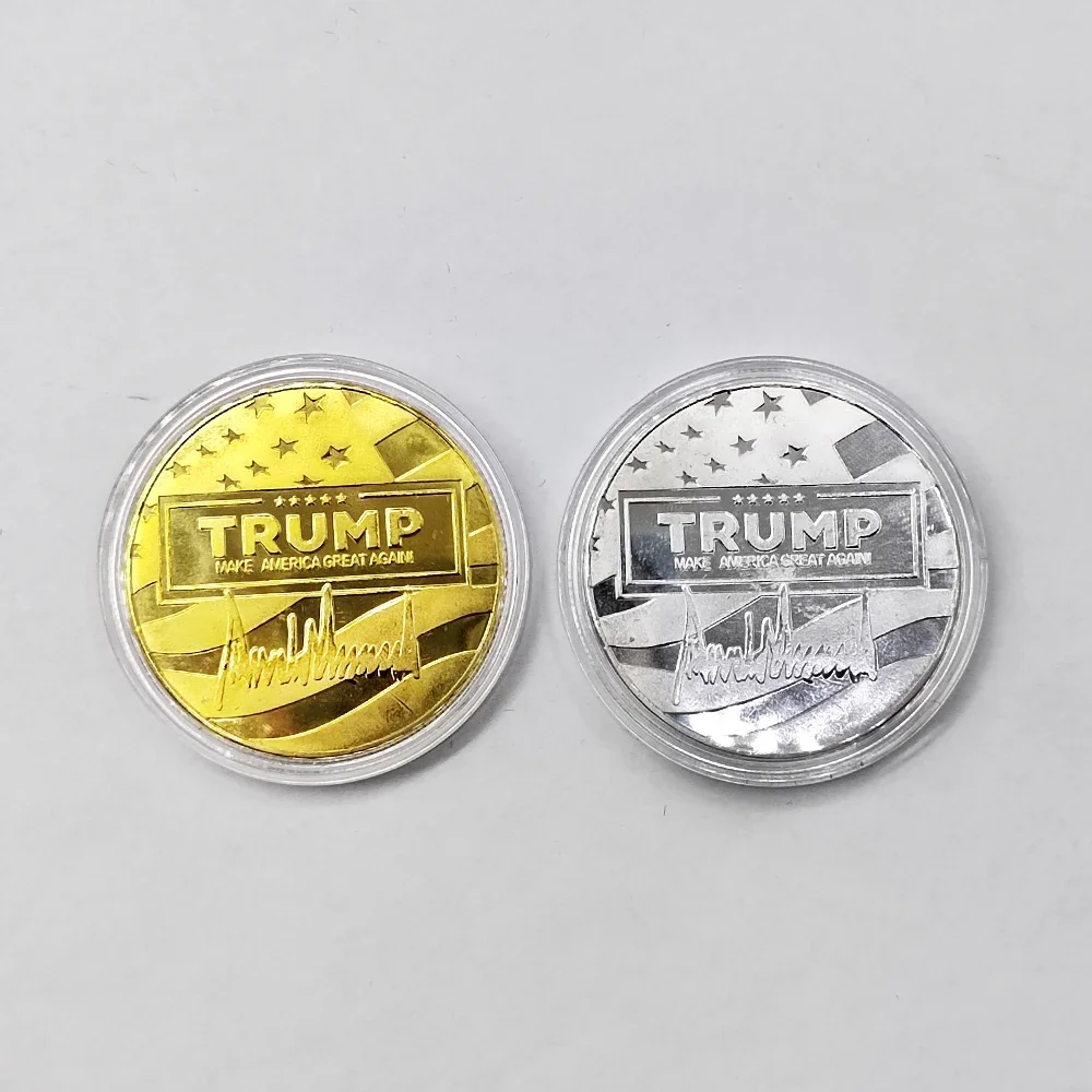 2024 USA President Donald Trump 's defiant fist Gold and sliver fight Assassination Attempt Coin Colorful Commemorative Coin