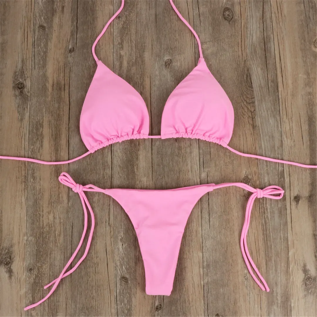 Neuer sexy gepolsterter Neckholder-Bikini Damen-Badeanzug zweiteiliger Bikini-Set mit Tanga-Badehose Badeanzug für Damen V2478B – Detail 31