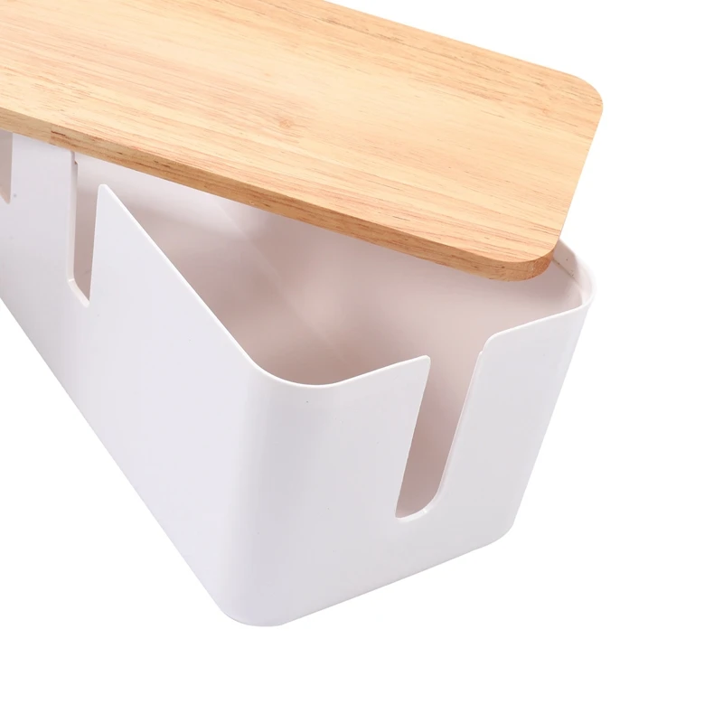 Cable Organizer Box Hard Plastic Desk Cable Management Box With Holder Wood Color Cover For Home Cable Winder Storage