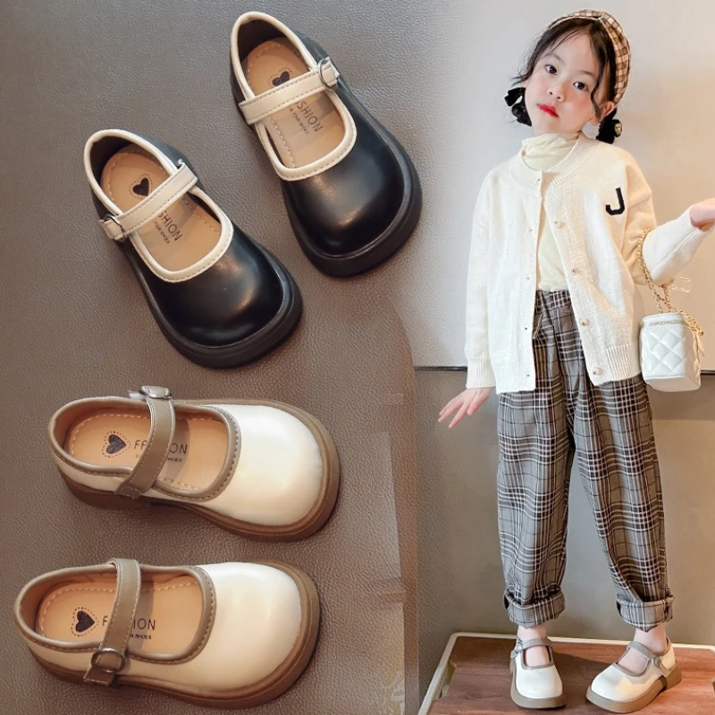 Girl Spring Autumn Princess Shoes Black Soft soled loafers Shoe Fashion Women's Performance Light Lazy School Child Leather Shoe