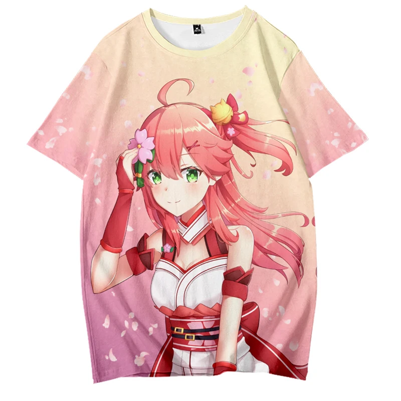 Vtuber Sakura Miko Anime Short Sleeve T-Shirt Casual Sweatshirt Adult COS Full Color Plus Size Fashion Clothes