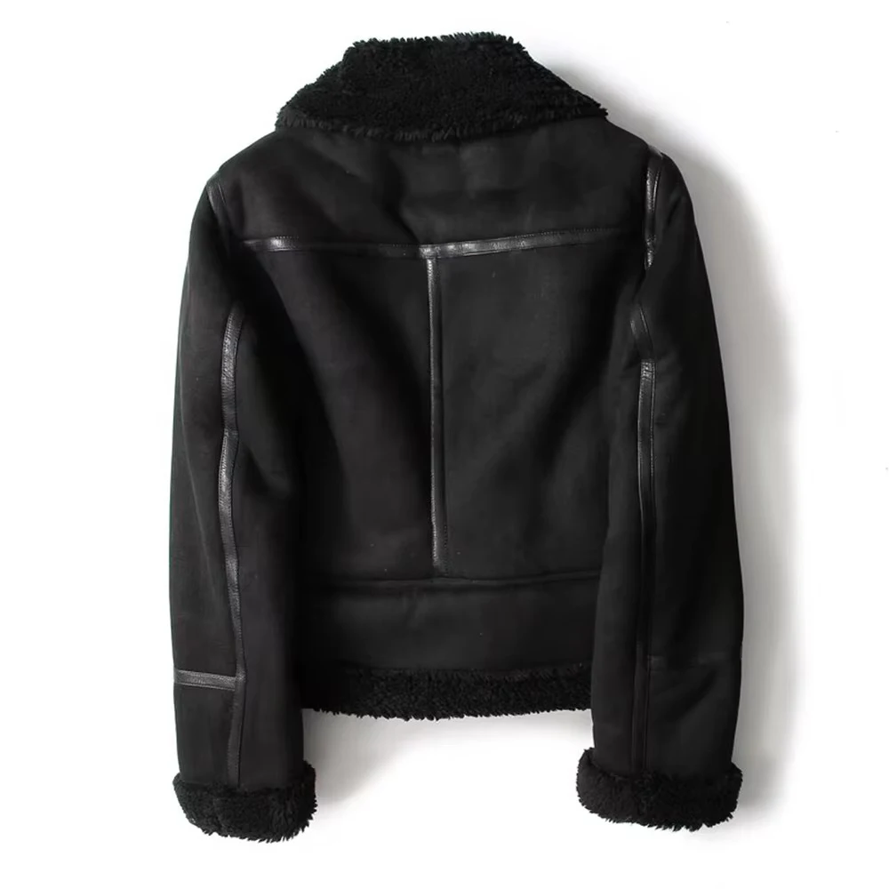 Winter Women Thick Warm Suede Lamb Jacket Short Motorcycle Brown Coats Faux Shearling Sheepskin Leather Jackets Outwear