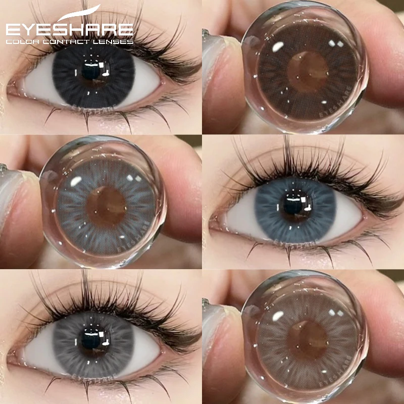 EYESHARE 2 Stück Farbkontakt-Make-up Augenfarblinsen Graue Kontakte Natürliche schwarze Linsen Blaue Kontaktlinsen Schönheit Farbige Schüler
