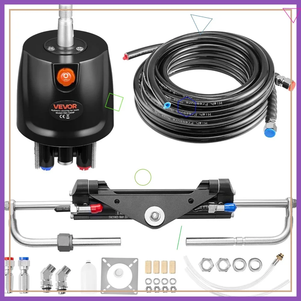 

Marine Hydraulic Steering Kit 150HP, 6.9MPa Helm Pump, Two-Way Cylinder, 24ft Hoses for Single Engine Boats
