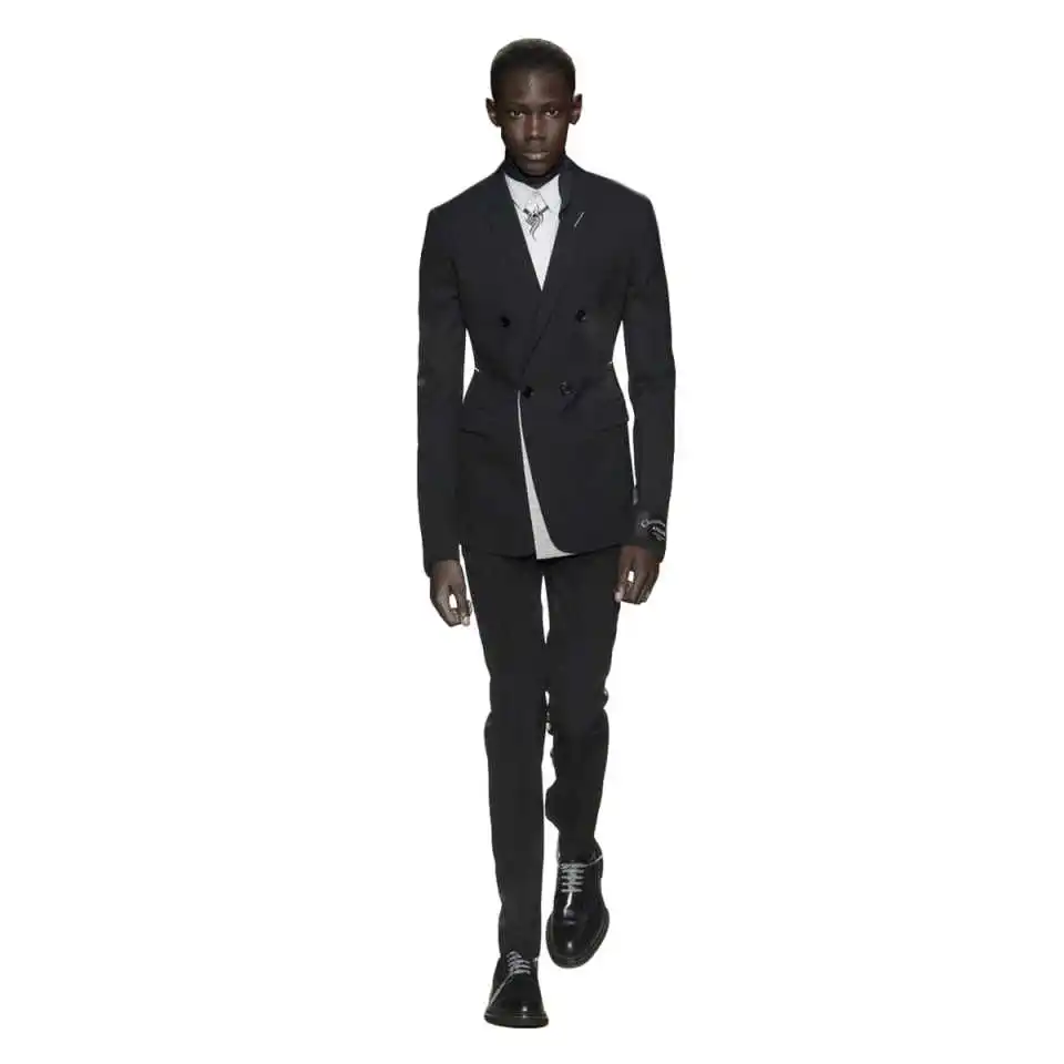 Design Wedding Tuxedos Black Peaked Lapel Double Breasted Men Suit Handsome 2 Piece Set Jacket Pants Evening Party Customized