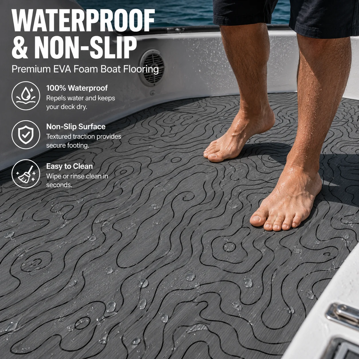 KXKZREN 2400x1200mm EVA Foam Boat Flooring DIY Sheet Non-Slip Marine Decking Self-Adhesive Yacht RV Mat Watercraft Traction Pad