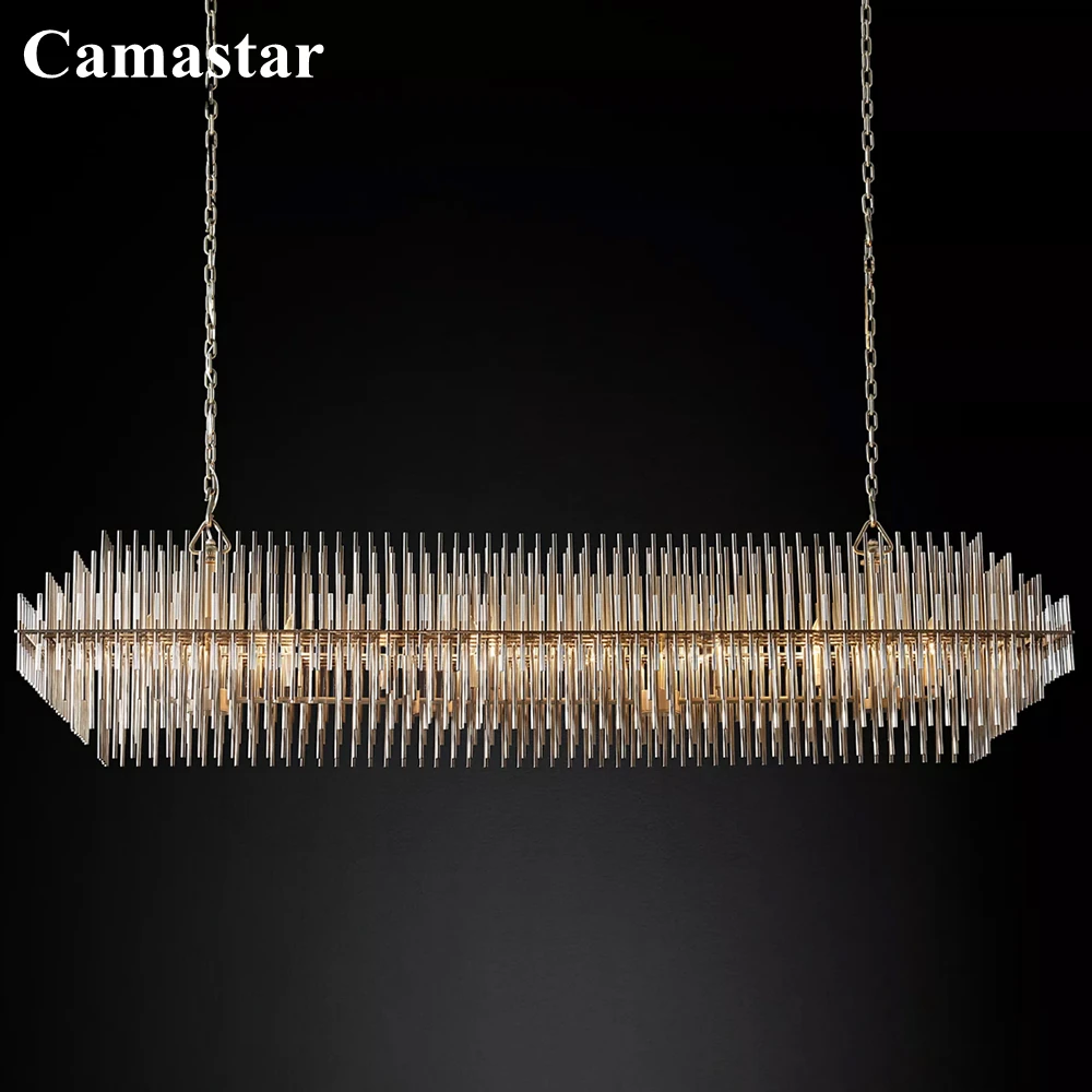 Emile Rectangular Chandelier Clear Acrylic Rod Linear Chandelier Lighting LED Luxury Metal Rods Hanging Lamp for Dining Room