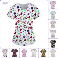 Medical Tools Graphic Healthcare Uniform Nurse Clinic Nursing Workwear Hospital T-shirt casual Short Sleeve Blouse Women Medical