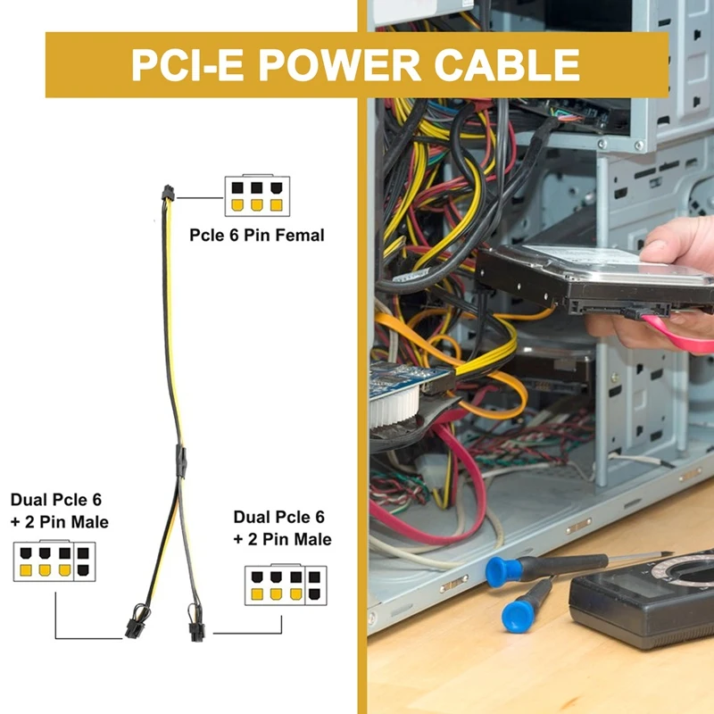 NEW-10Pcs PCI-E PCIE 6Pin To Dual 8Pin 6+2Pin Adapter Cable Graphics GPU Video Power Cable 16AWG+18AWG For Miner Mining