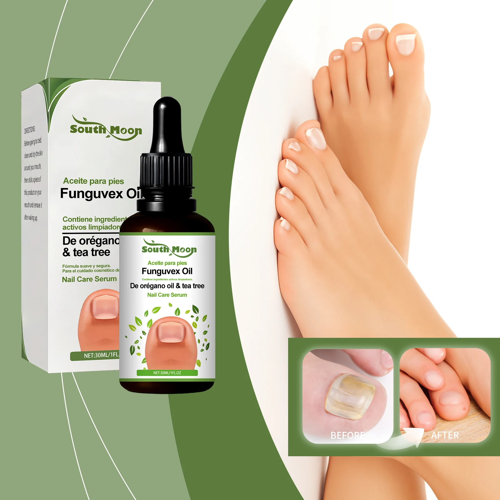 Nagelverzorgingsessentie, zachte cosmetische voet- en nagelbehandeling met oregano-olie en Tea Tree Oil-formule, essentiële oliën voor voeten, 30 ml