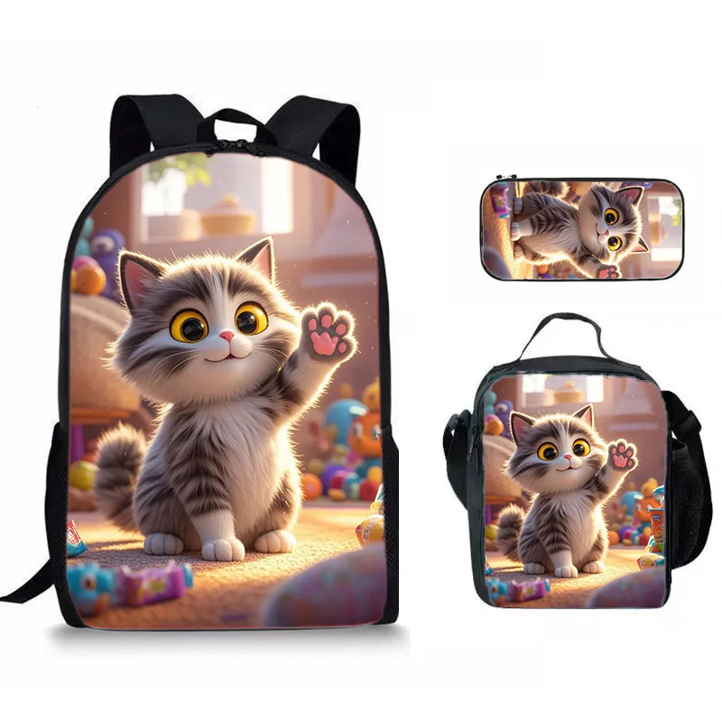 การ์ตูนยอดนิยมใหม่น่ารักแมวสุนัขม้า 3D พิมพ์ 3 ชิ้น/เซ็ตนักเรียนโรงเรียนกระเป๋าแล็ปท็อป Daypack กระเป๋าเป้สะพายหลังอาหารกลางวันกระเป๋าดินสอกรณี