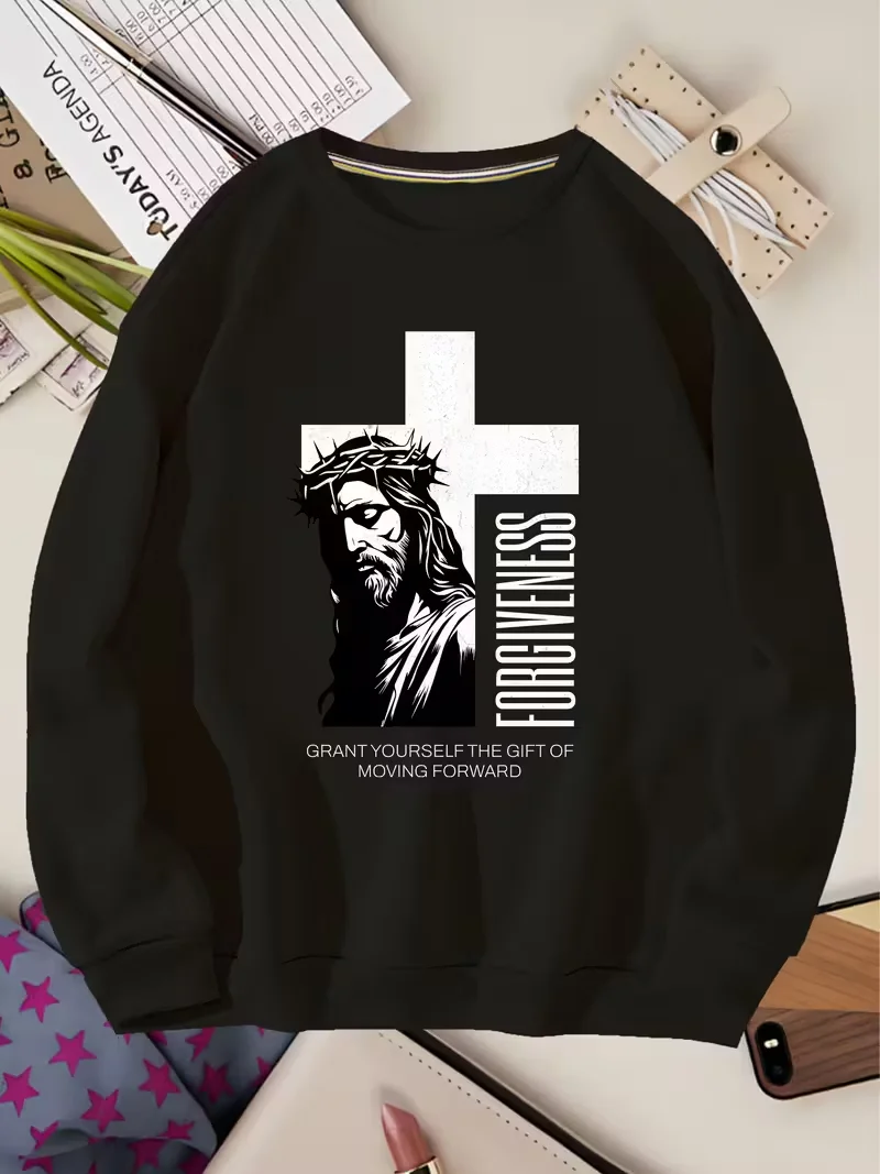 سويت شيرت رجالي برقبة دائرية، طباعة جرافيك مضحكة، هوديي برقبة دائرية للشارع الأسود للارتداء اليومي الكاجوال، أكمام طويلة لعيد الميلاد