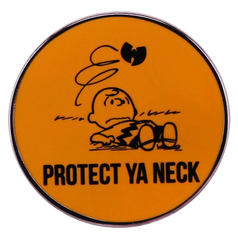 Peanutts WuuTangClan Protect Yaaa Neck Enamel Pin Orange Color Brooch Badge for Backpacks Fashion Jewelry Gift