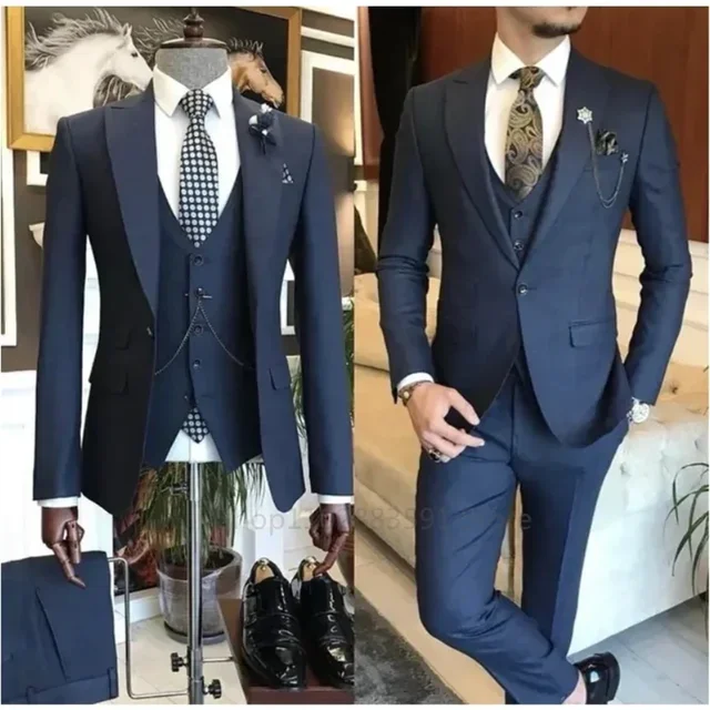 3 Pieces New Business Khaki Formal Men\'s Slim Fit Suits Wedding Groom Prom Terno Masculino Custom Blazer Jacket Vest Pant Sets